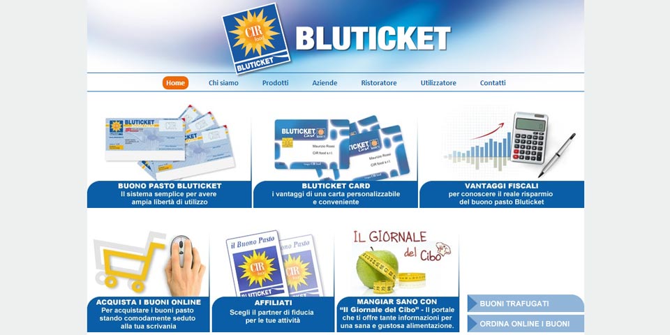 immagine dell'home page del sito internet bluticket